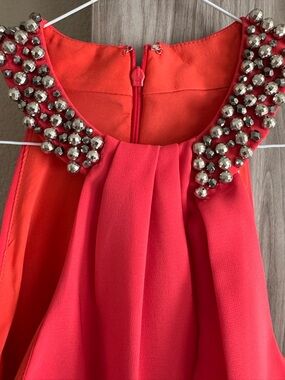 Eliza J (Excellent condition)- Coral-Red Halter Top with Beaded Neckline size 8